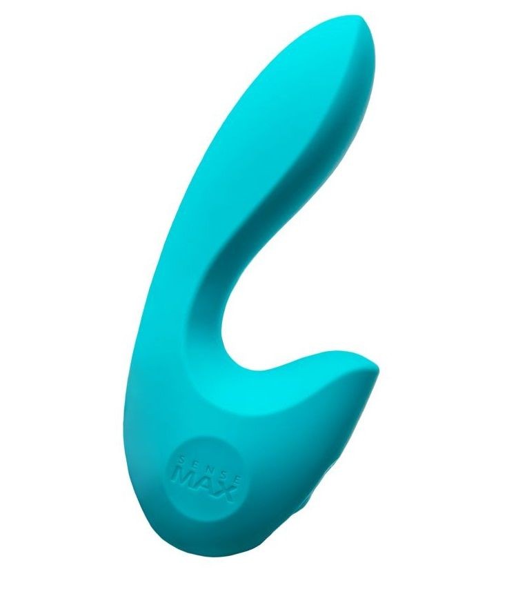 Бирюзовый вибратор Sense Max с клиторальным стимулятором - 16 см.